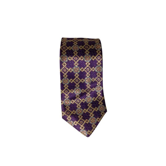 Jos.A. Bank 100% Silk Mens Tie Necktie Purple/Gold Geometric - Picture 1 of 9